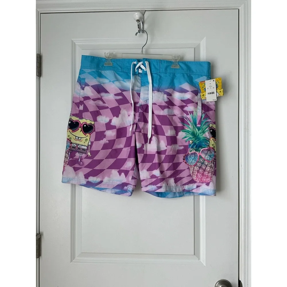 SpongeBob Squarepants Swim Trunks Shorts Size XL Blue Beach Vacation Resort